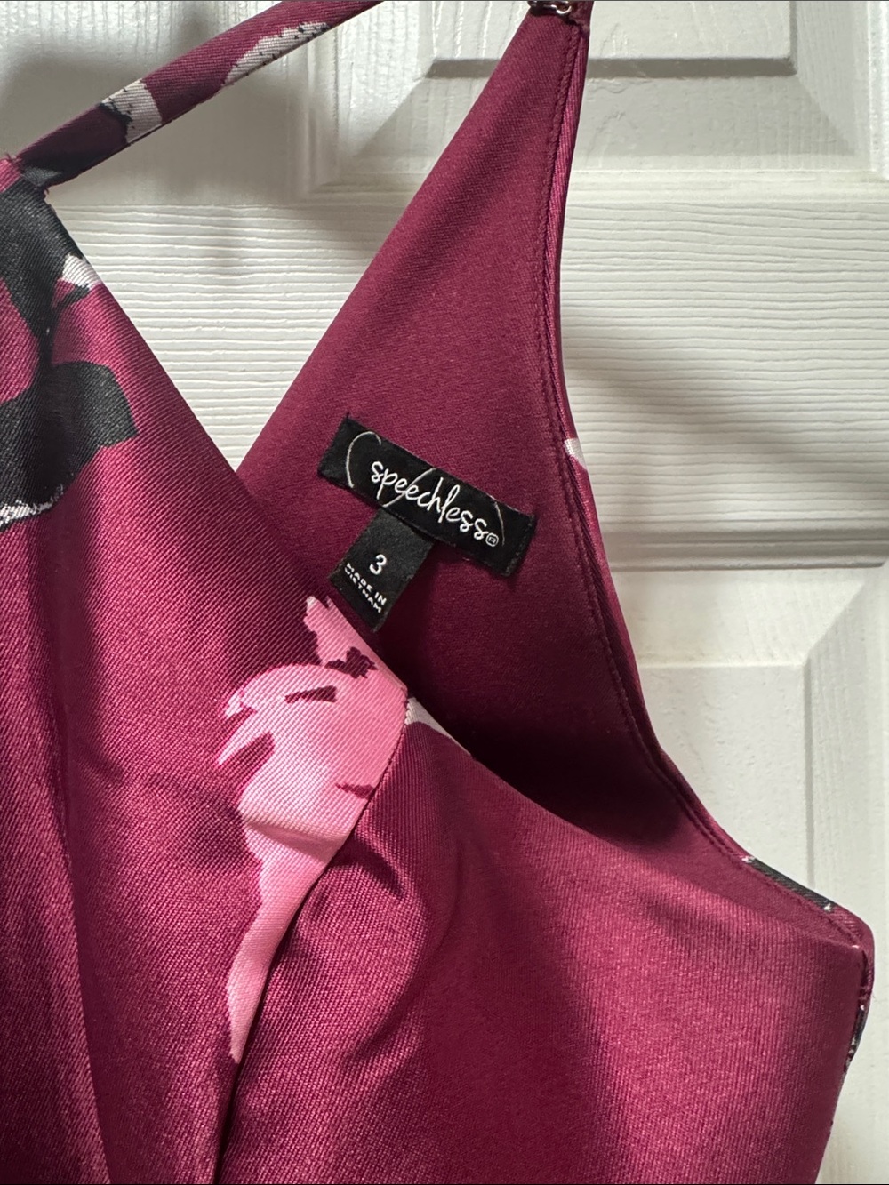 Speechless Burgundy Dress with Pink Floral Accents - Picture 2 of 5